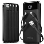 2 Pack of Portable Chargers with Built in Cables, 2PCS Slim 10000mAh Travel Essentials Battery Pack 6 Outputs 3A Power Banks for iPhone Samsung Pixel LG Moto iPad (Black + Black)