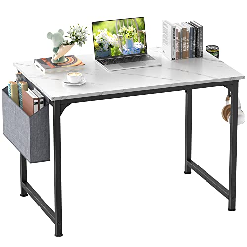Read more about the article Mr IRONSTONE Computer Desk 31″ Home Office Small Computer Desk, Writing Desk, Laptop Table with Storage Bag, Cup Holder and Headphone Hook (White Marble)