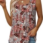 Naivikid Womens Tank Tops Sleeveless Square Neck Loose Fit Summer Clothes Brown Flower L