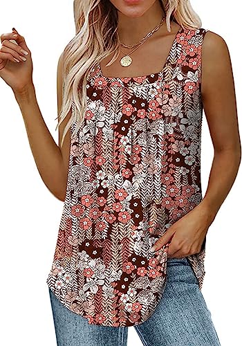 You are currently viewing Naivikid Womens Tank Tops Sleeveless Square Neck Loose Fit Summer Clothes Brown Flower L