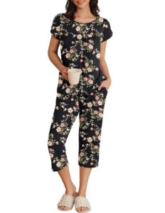 Read more about the article Ekouaer Pajama Sets for Women Short Sleeve Sleepwear Top and Capri Pants Soft Pjs 2 Piece Loungewear with Pockets Black Flowers Medium