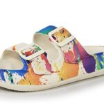 BenSorts Women Cushion Slides Sandal 2 Buckle Adjustable Outdoor Pillow Slippers Slides Shower Shoes Slipper Colorful Beige Men Size 7 8 Women Size 8 9