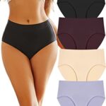 FINETOO Women’s High Waisted Seamless Underwear Full Coverage Brief Ladies No Show Panties Sexy Lingerie Regular&Plus Size