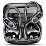 Wireless Earbuds, Bluetooth 5.3 Headphones Sport, Bluetooth Ear Buds with Noise Canceling Mics, 50H Stereo Wireless Headphones with EarHooks, LED Display, IP7 Waterproof Earphones for Running, Black